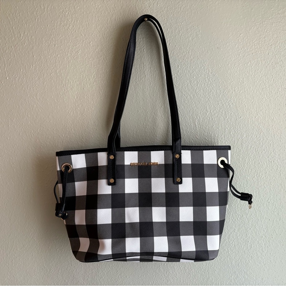Michael Kors Black and White Plaid Tote